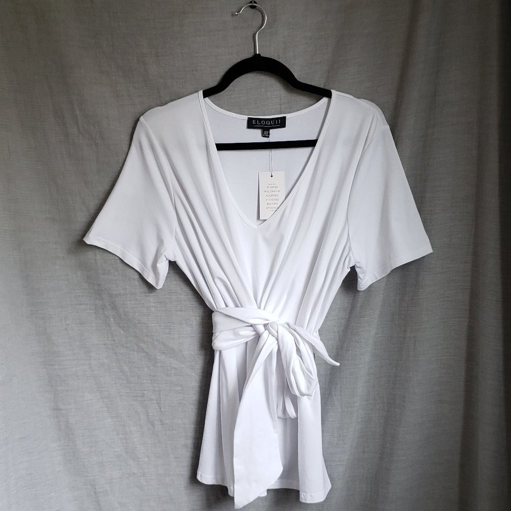 NWT ELOQUII - White Tee w/ Mock Wrap & Tie